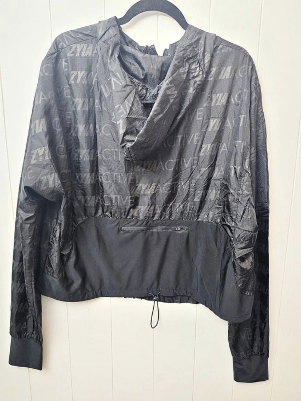 Zyia Active Black Logo Print Windbreaker Hooded Jacket Black XXL - Picture 4 of 4